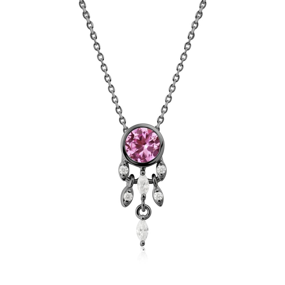 Bezel Set Round Pink Sapphire Pendant - LUO Jewelry #metal_black finish sterling silver