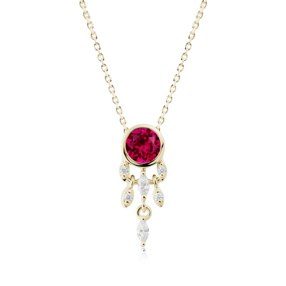 Bezel Set Round Ruby Pendant - LUO Jewelry #metal_14k yellow gold