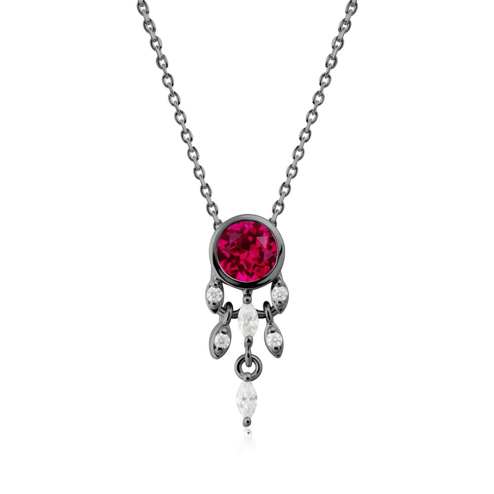 Bezel Set Round Ruby Pendant - LUO Jewelry #metal_black finish sterling silver