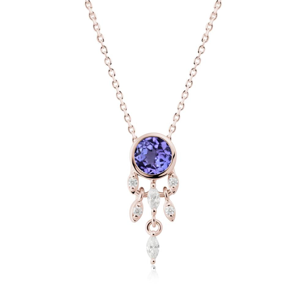Bezel Set Round Tanzanite Pendant - LUO Jewelry #metal_14k rose gold