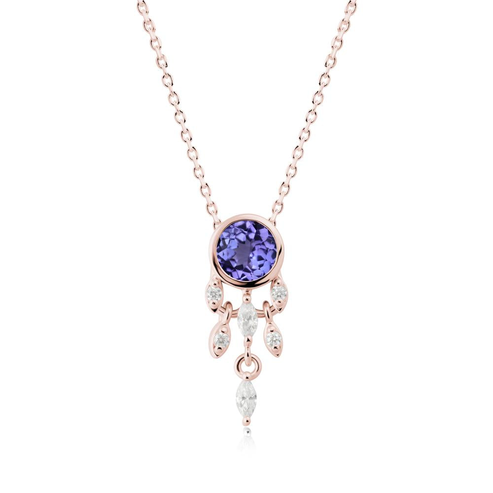 Bezel Set Round Tanzanite Pendant - LUO Jewelry #metal_18k rose gold