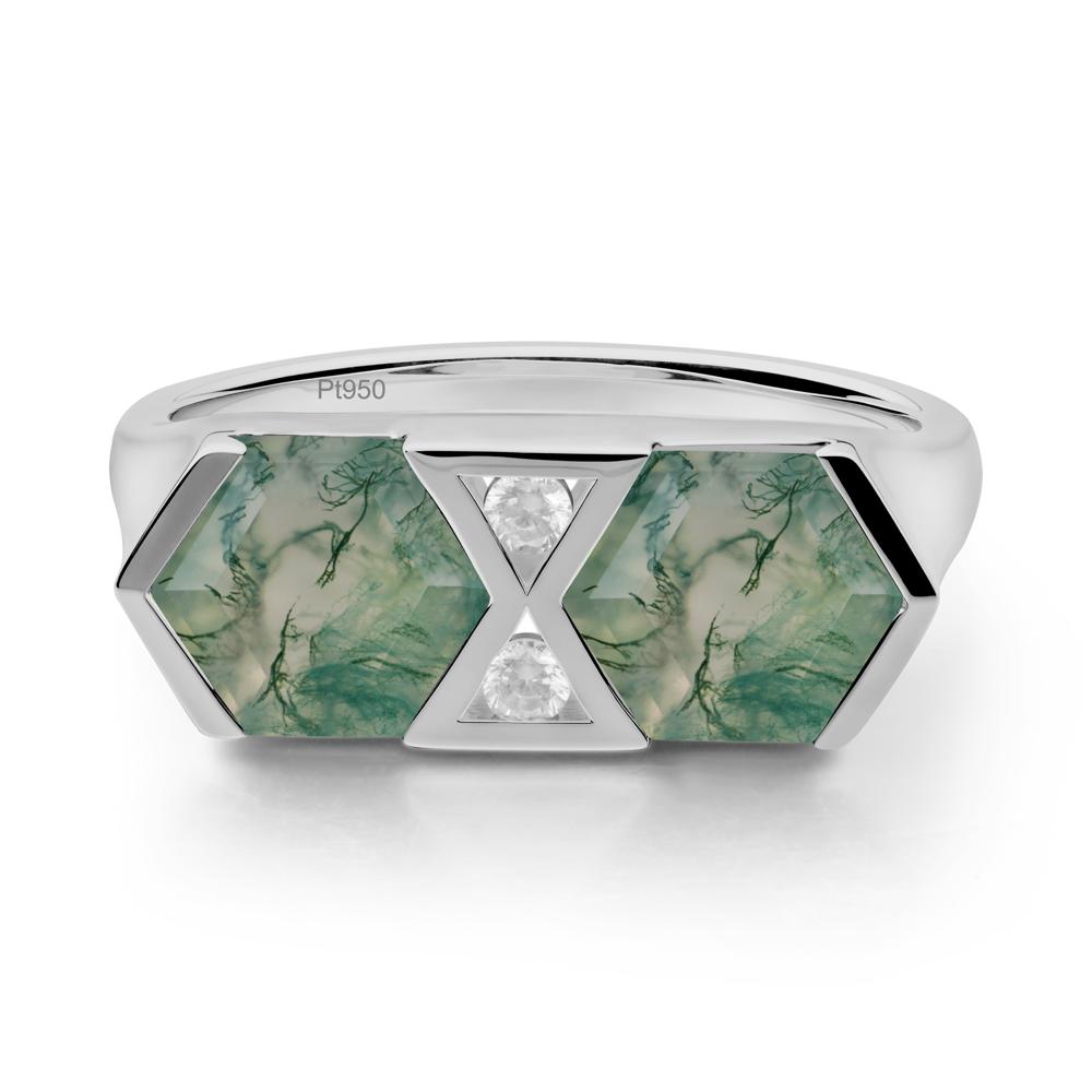 Hexagon Cut Moss Agate Toi Et Moi Ring - LUO Jewelry #metal_platinum