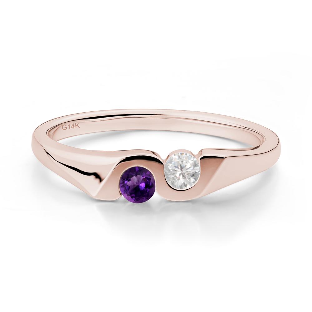 Amethyst and Cubic Zirconia Two Stone Promise Ring - LUO Jewelry #metal_14k rose gold