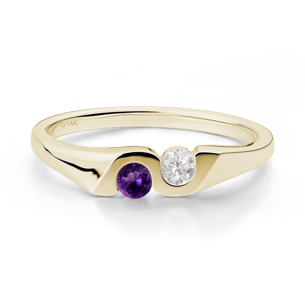 Amethyst and Cubic Zirconia Two Stone Promise Ring - LUO Jewelry #metal_14k yellow gold