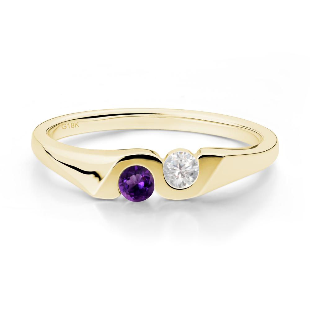 Amethyst and Cubic Zirconia Two Stone Promise Ring - LUO Jewelry #metal_18k yellow gold
