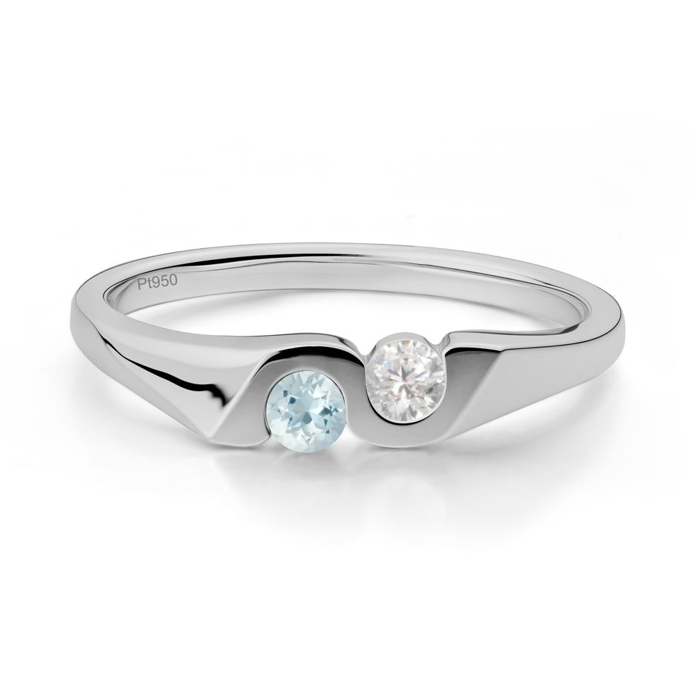 Aquamarine and Cubic Zirconia Two Stone Promise Ring - LUO Jewelry #metal_platinum
