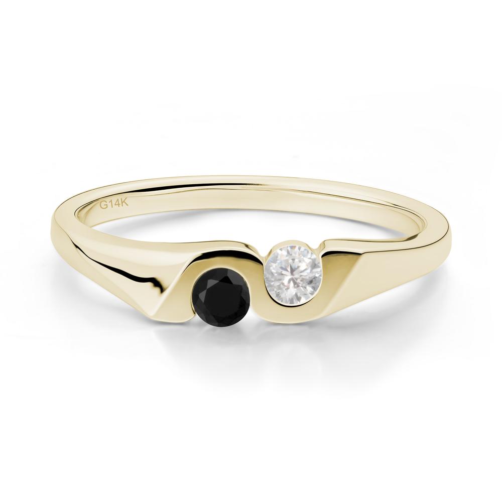 Black Spinel and Cubic Zirconia Two Stone Promise Ring - LUO Jewelry #metal_14k yellow gold