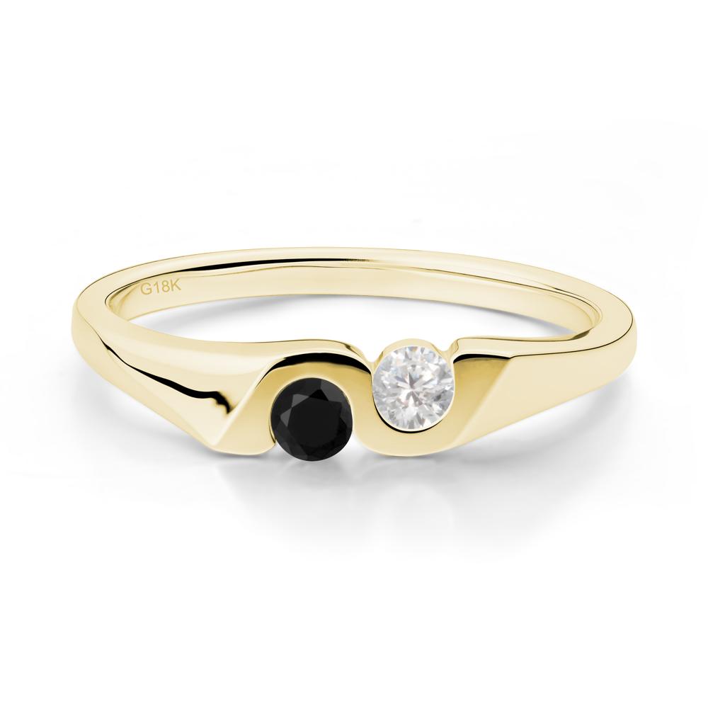 Black Spinel and Cubic Zirconia Two Stone Promise Ring - LUO Jewelry #metal_18k yellow gold