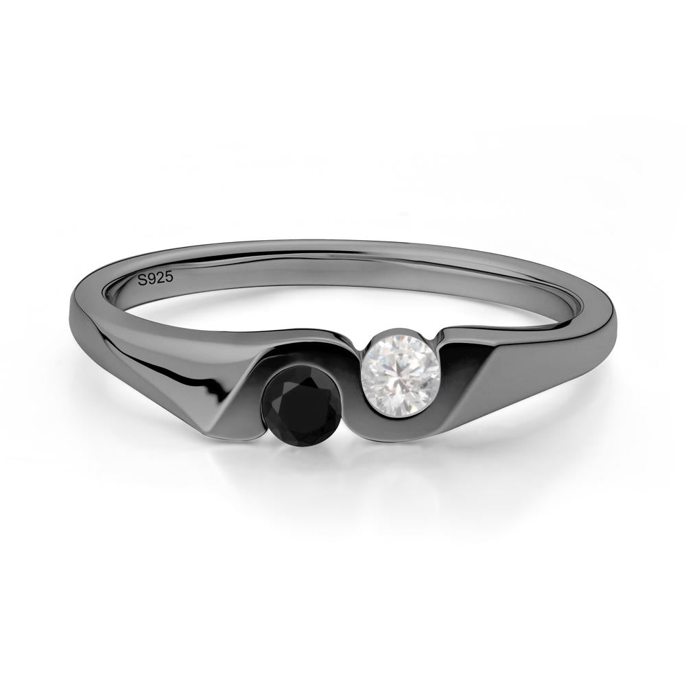 Black Spinel and Cubic Zirconia Two Stone Promise Ring - LUO Jewelry #metal_black finish sterling silver