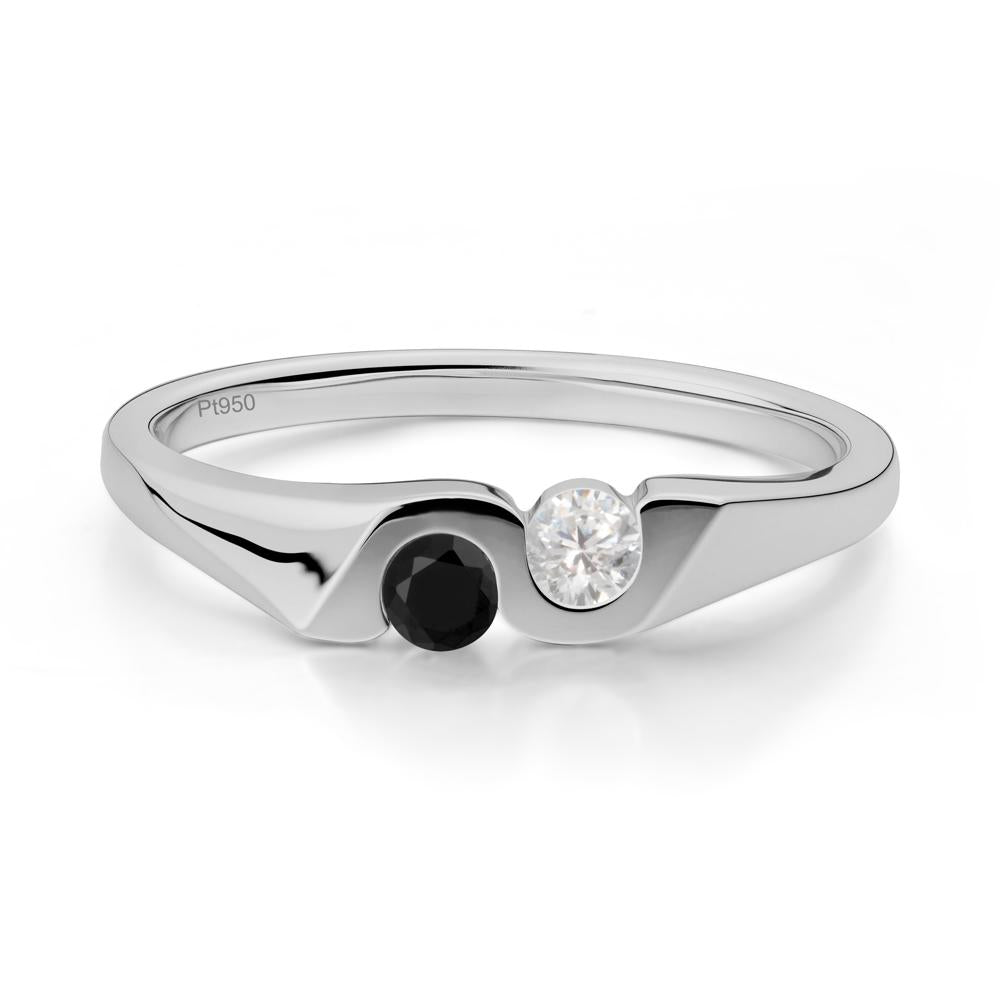 Black Spinel and Cubic Zirconia Two Stone Promise Ring - LUO Jewelry #metal_platinum