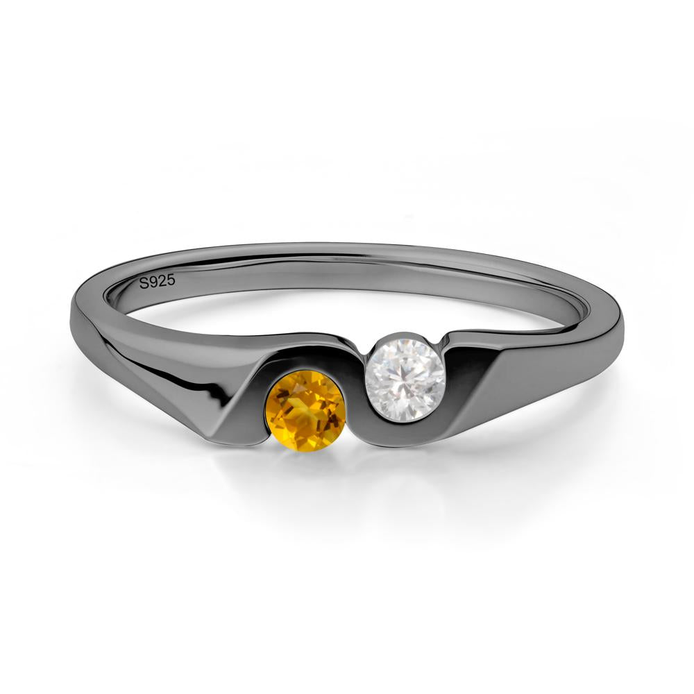 Citrine and Cubic Zirconia Two Stone Promise Ring - LUO Jewelry #metal_black finish sterling silver