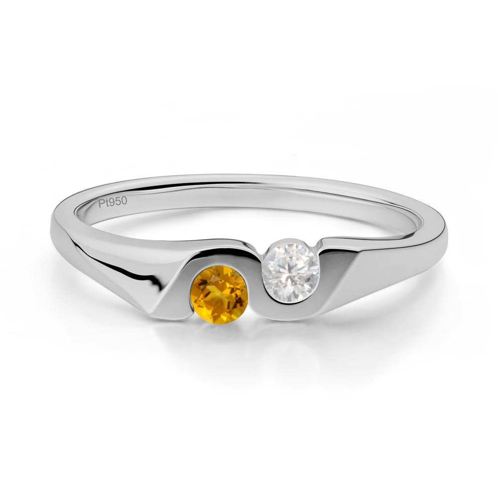 Citrine and Cubic Zirconia Two Stone Promise Ring - LUO Jewelry #metal_platinum