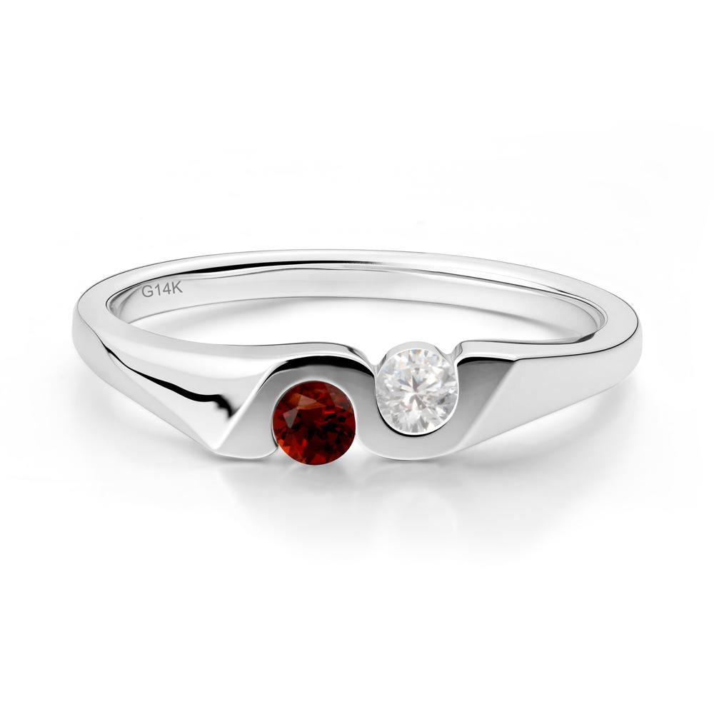 Cubic Zirconia and Garnet Two Stone Promise Ring - LUO Jewelry #metal_14k white gold