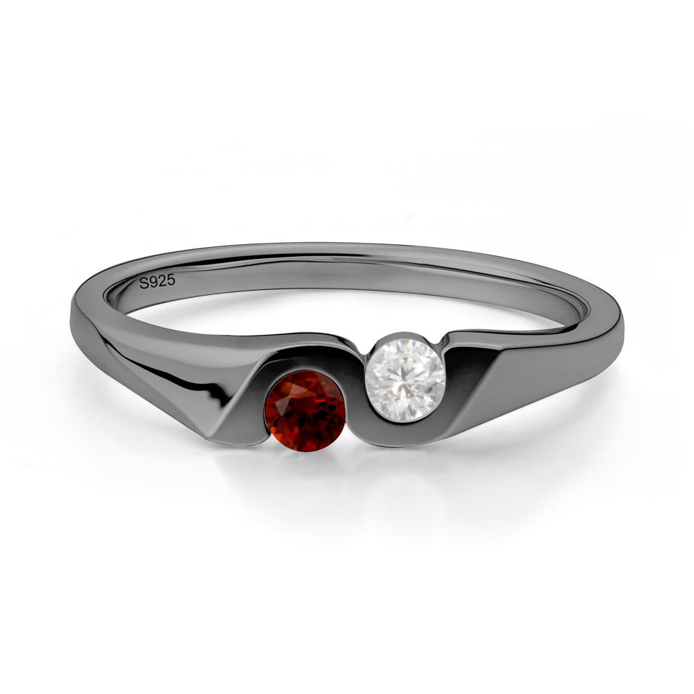 Cubic Zirconia and Garnet Two Stone Promise Ring - LUO Jewelry #metal_black finish sterling silver