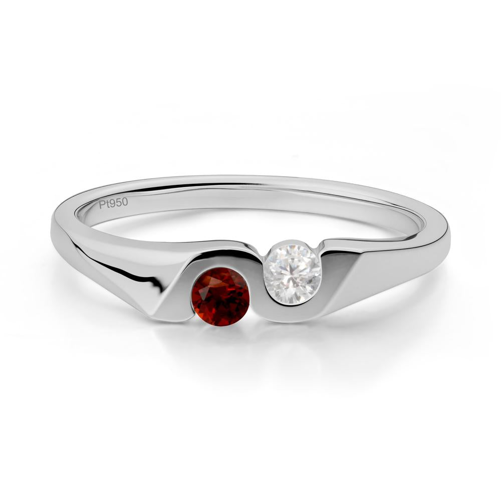 Cubic Zirconia and Garnet Two Stone Promise Ring - LUO Jewelry #metal_platinum