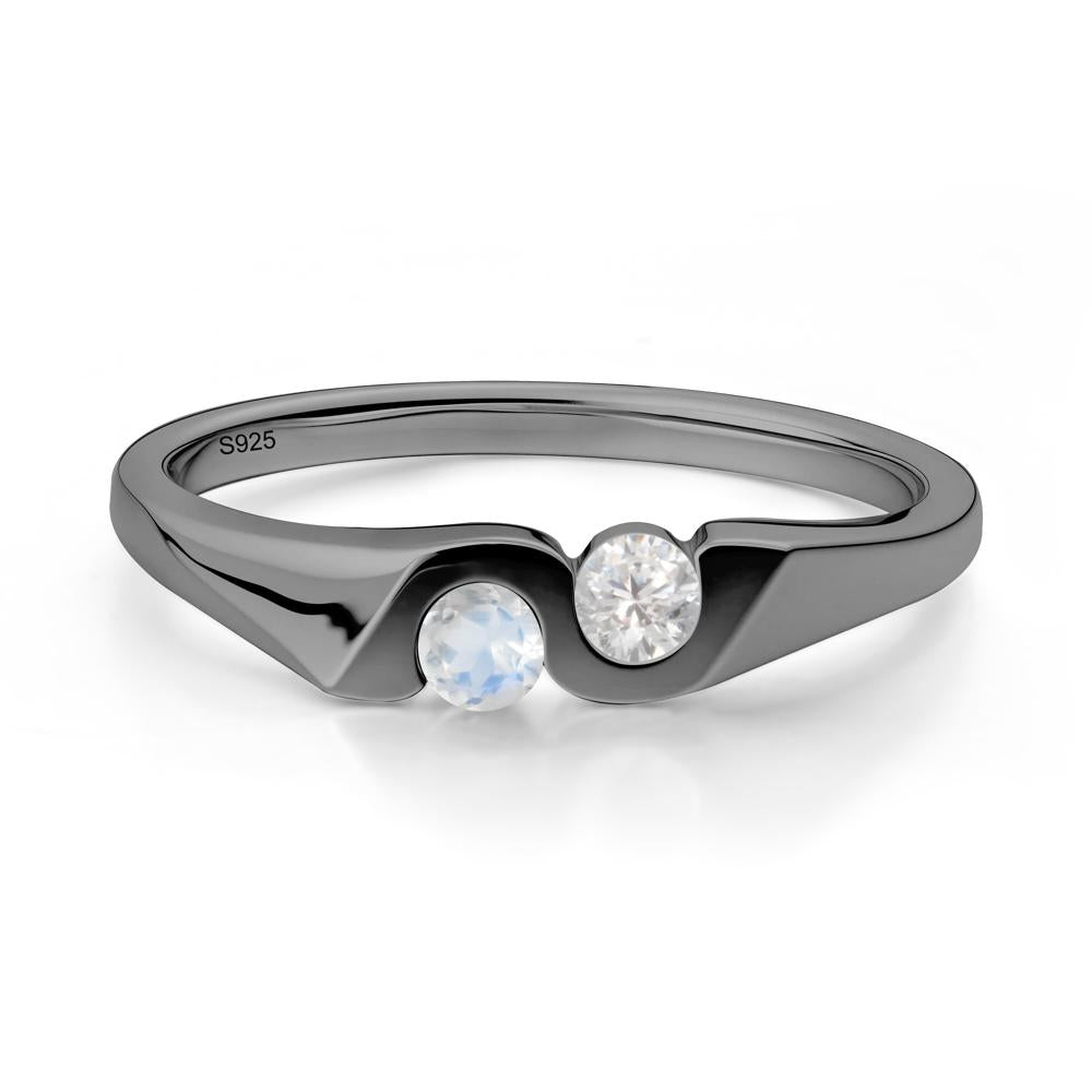 Cubic Zirconia and Moonstone Two Stone Promise Ring - LUO Jewelry #metal_black finish sterling silver