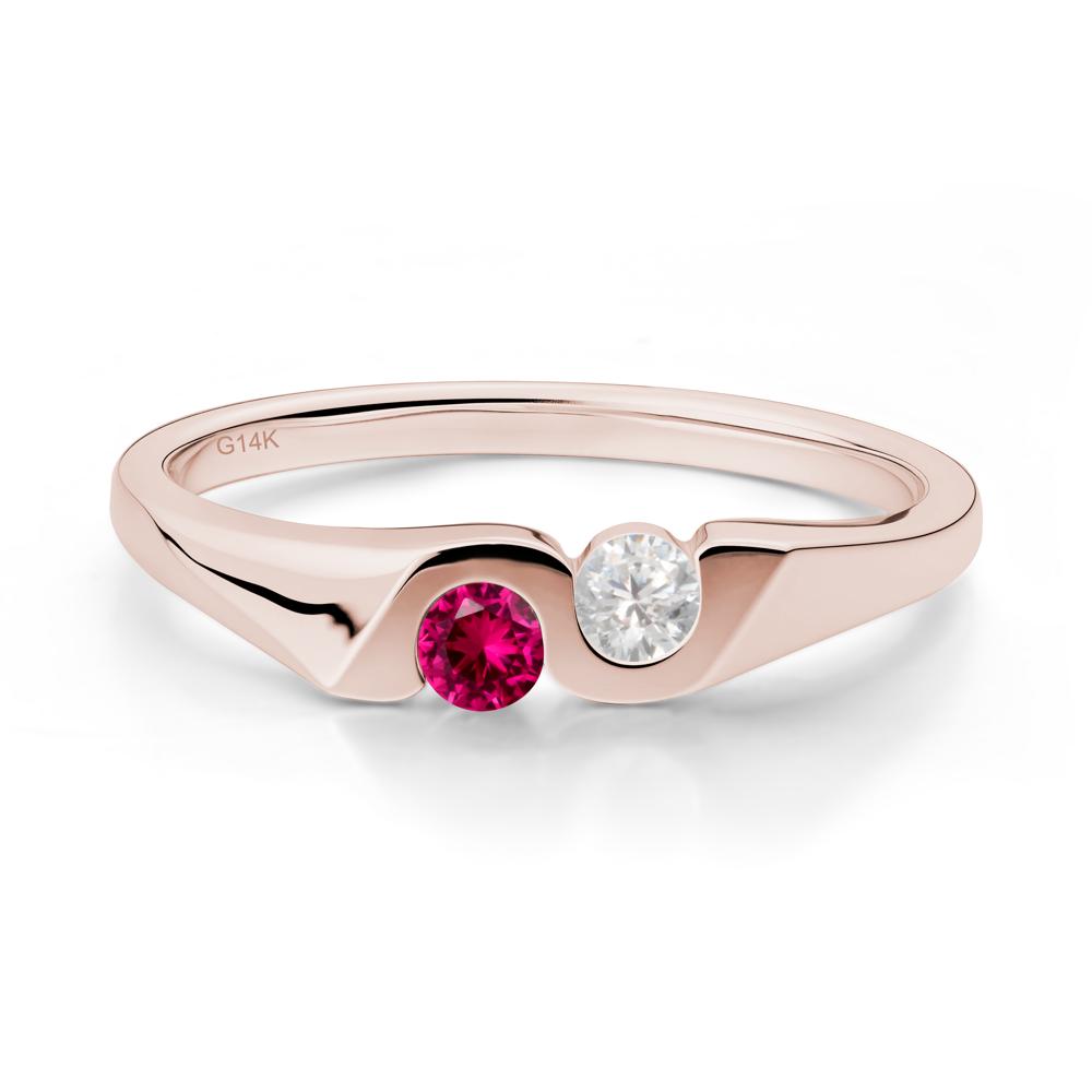 Cubic Zirconia and Ruby Two Stone Promise Ring - LUO Jewelry #metal_14k rose gold