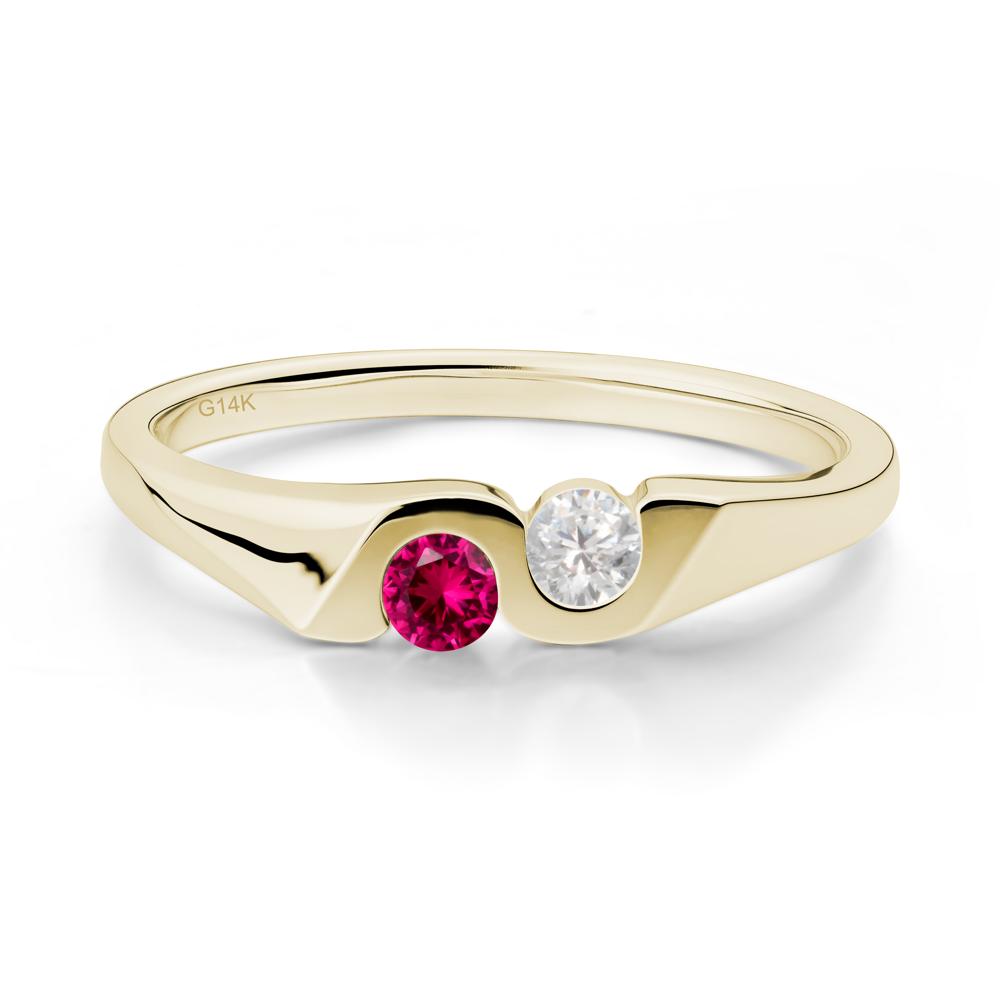 Cubic Zirconia and Ruby Two Stone Promise Ring - LUO Jewelry #metal_14k yellow gold