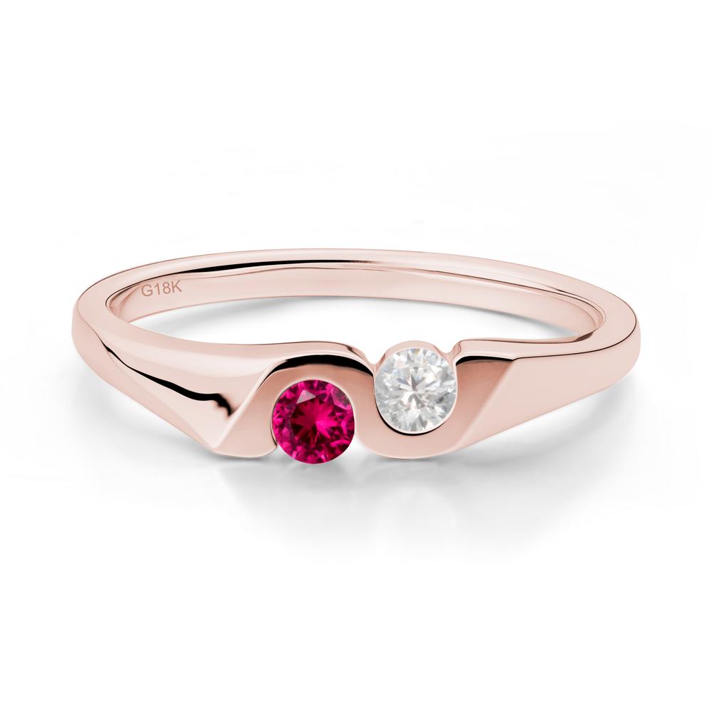 Cubic Zirconia and Ruby Two Stone Promise Ring - LUO Jewelry #metal_18k rose gold