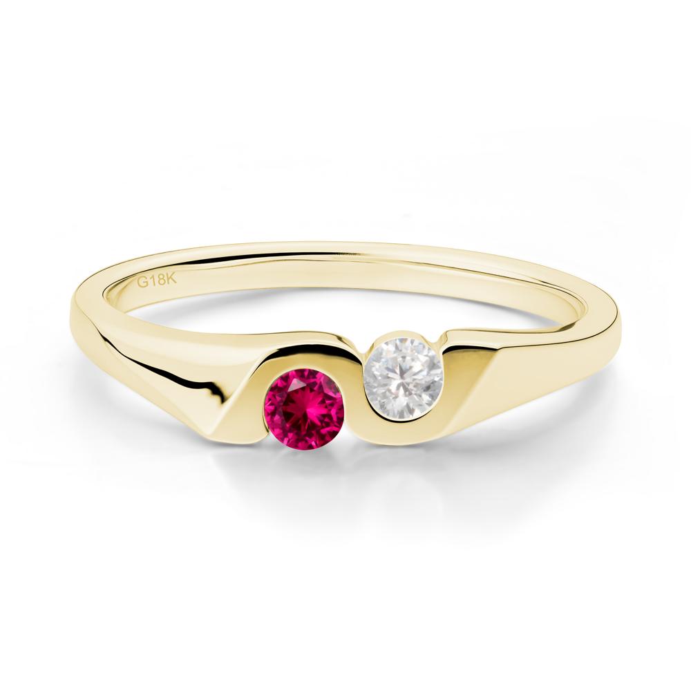 Cubic Zirconia and Ruby Two Stone Promise Ring - LUO Jewelry #metal_18k yellow gold