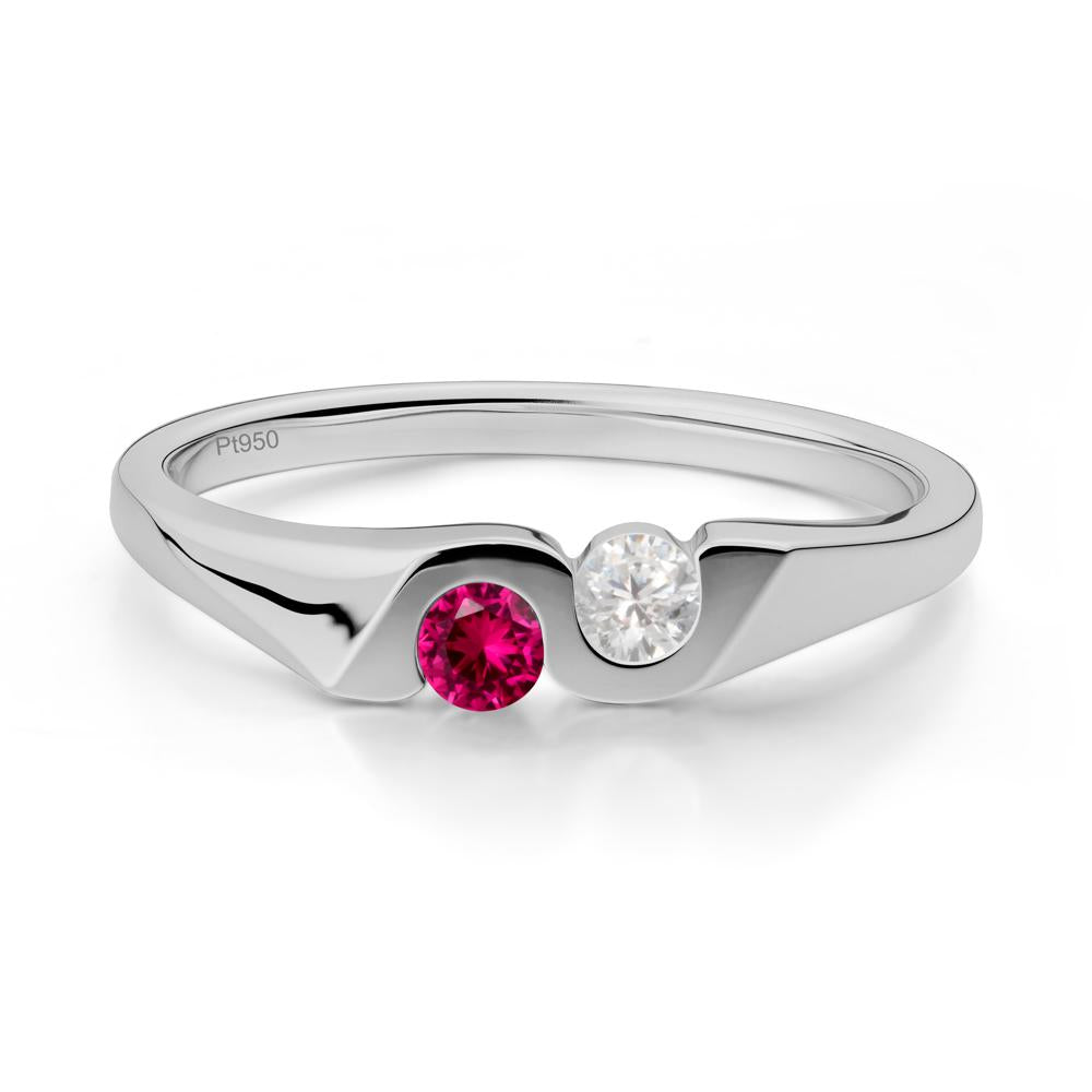 Cubic Zirconia and Ruby Two Stone Promise Ring - LUO Jewelry #metal_platinum