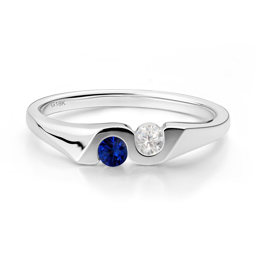 Cubic Zirconia and Sapphire Two Stone Promise Ring - LUO Jewelry #metal_18k white gold