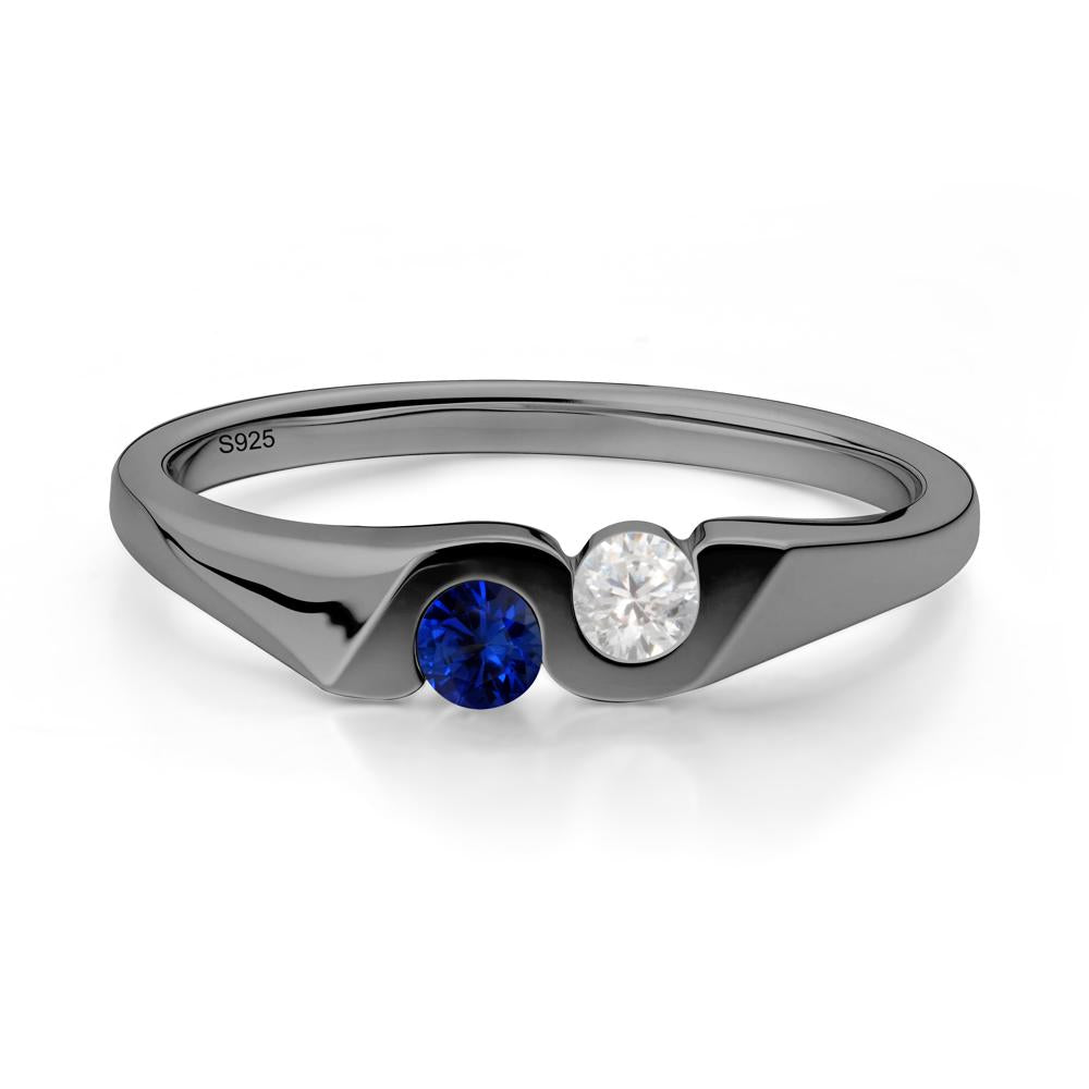 Cubic Zirconia and Sapphire Two Stone Promise Ring - LUO Jewelry #metal_black finish sterling silver