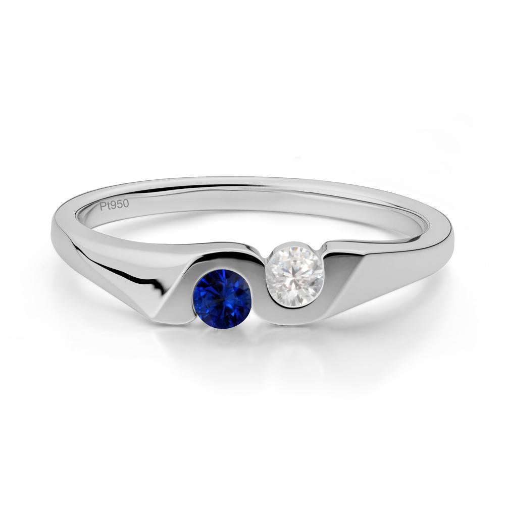 Cubic Zirconia and Sapphire Two Stone Promise Ring - LUO Jewelry #metal_platinum
