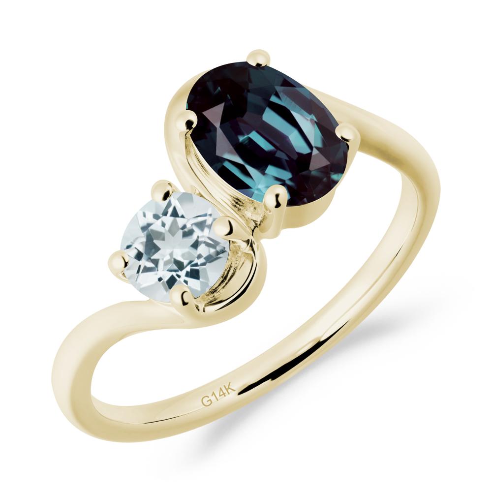 Wavy Bypass Ring with Alexandrite and Aquamarine - LUO Jewelry #metal_14k yellow gold