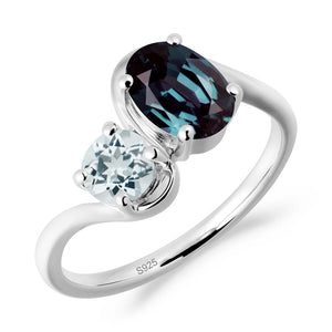 Wavy Bypass Ring with Alexandrite and Aquamarine - LUO Jewelry #metal_sterling silver