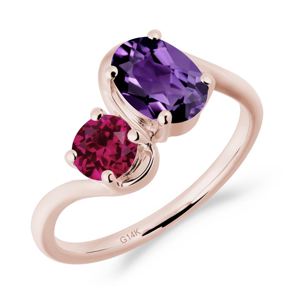 Wavy Bypass Ring with Amethyst and Ruby - LUO Jewelry #metal_14k rose gold