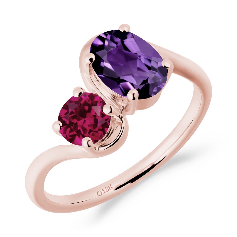 Wavy Bypass Ring with Amethyst and Ruby - LUO Jewelry #metal_18k rose gold
