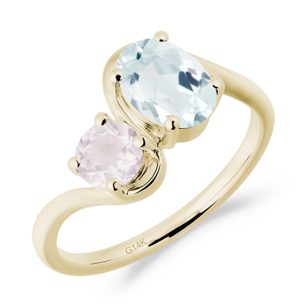Wavy Bypass Aquamarine and Rose Quartz Toi Et Moi Ring - LUO Jewelry #metal_14k yellow gold