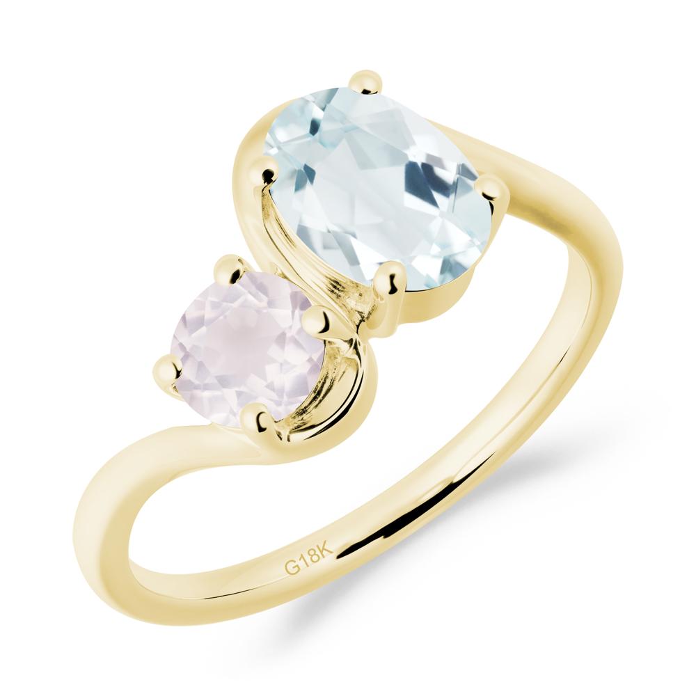 Wavy Bypass Aquamarine and Rose Quartz Toi Et Moi Ring - LUO Jewelry #metal_18k yellow gold
