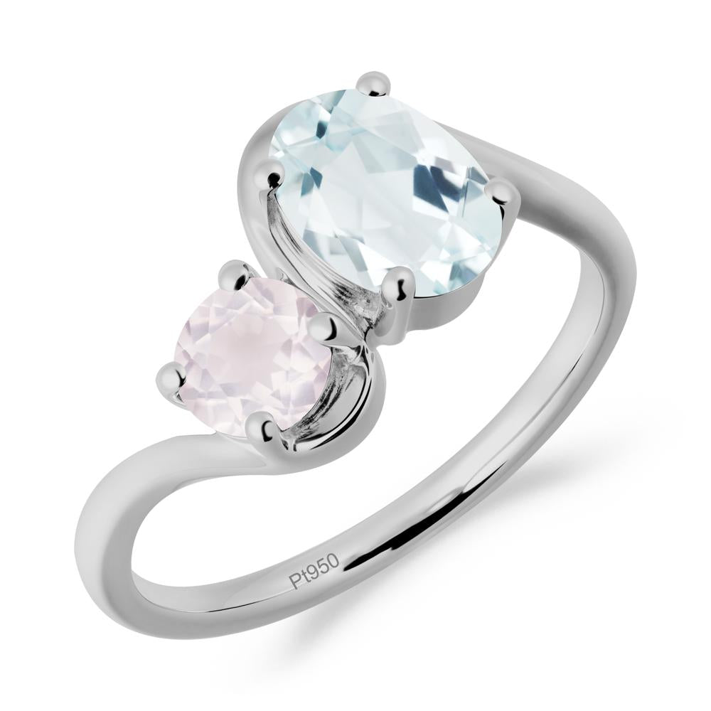 Wavy Bypass Aquamarine and Rose Quartz Toi Et Moi Ring - LUO Jewelry #metal_platinum