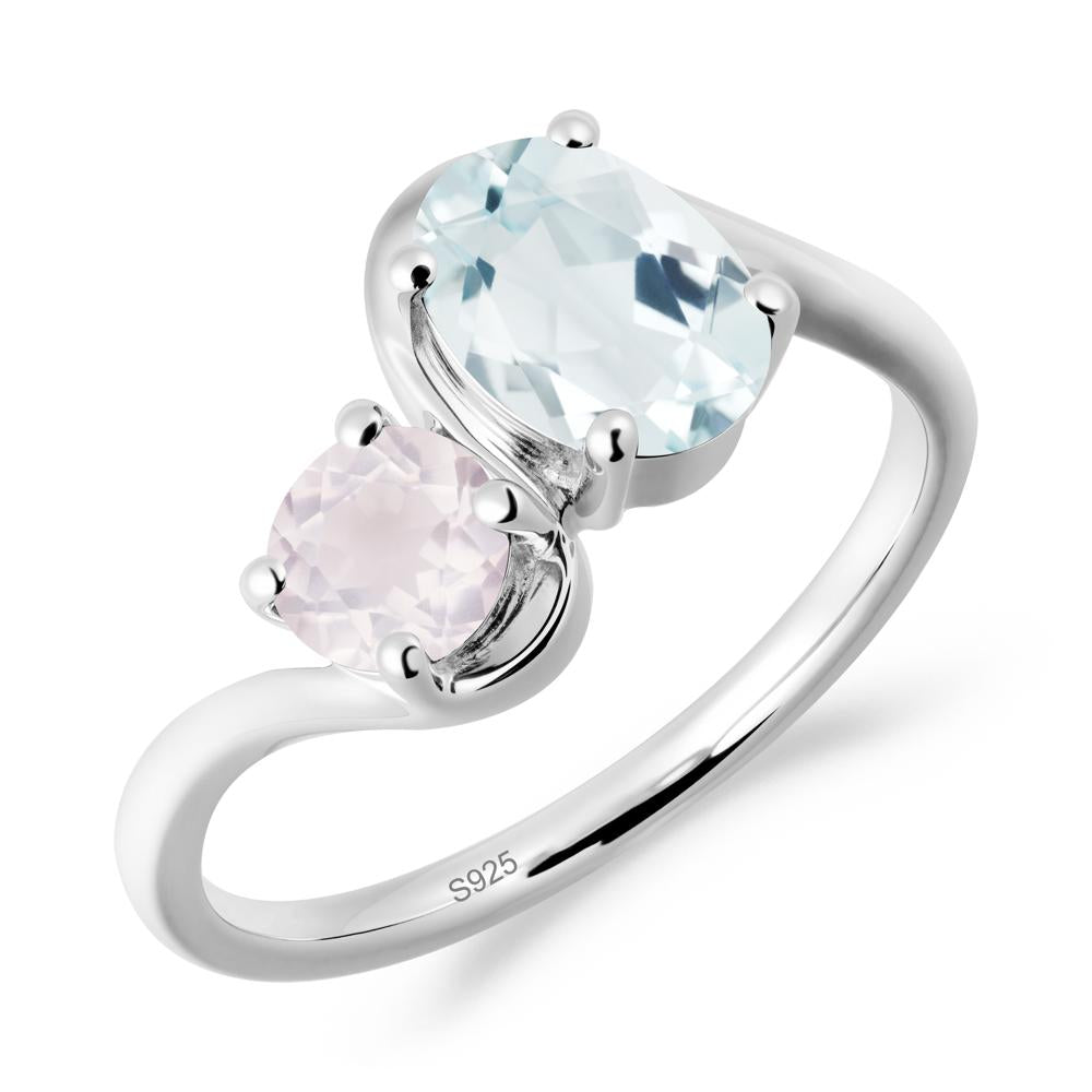 Wavy Bypass Aquamarine and Rose Quartz Toi Et Moi Ring - LUO Jewelry #metal_sterling silver
