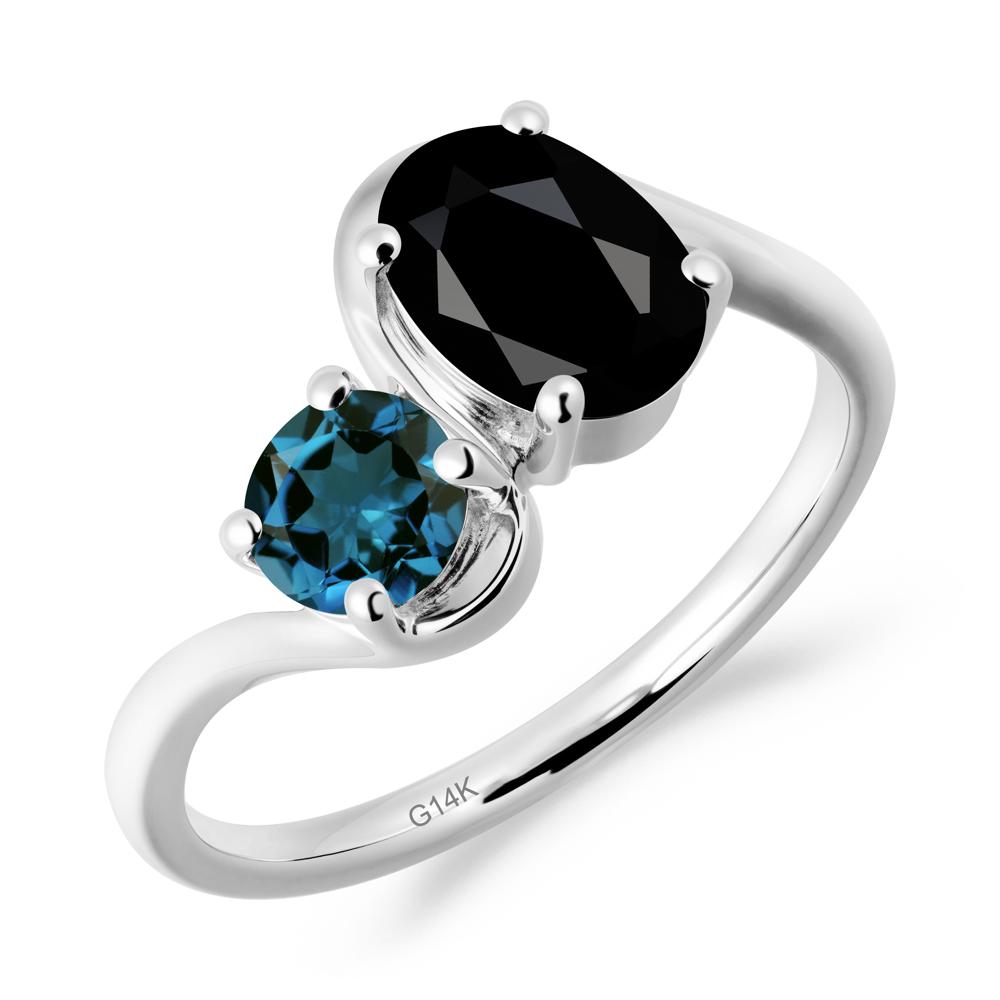 Wavy Bypass Ring with Black Spinel and London Blue Topaz - LUO Jewelry #metal_14k white gold