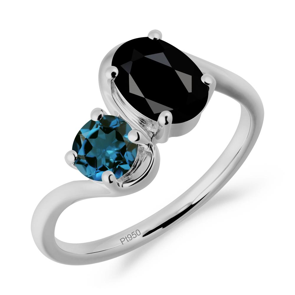 Wavy Bypass Ring with Black Spinel and London Blue Topaz - LUO Jewelry #metal_platinum