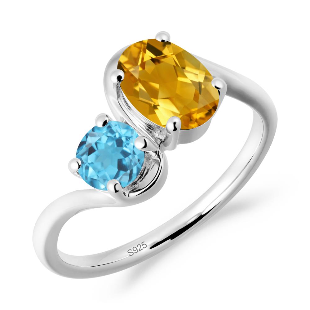 Wavy Bypass Citrine and Swiss Blue Topaz Toi Et Moi Ring - LUO Jewelry #metal_sterling silver