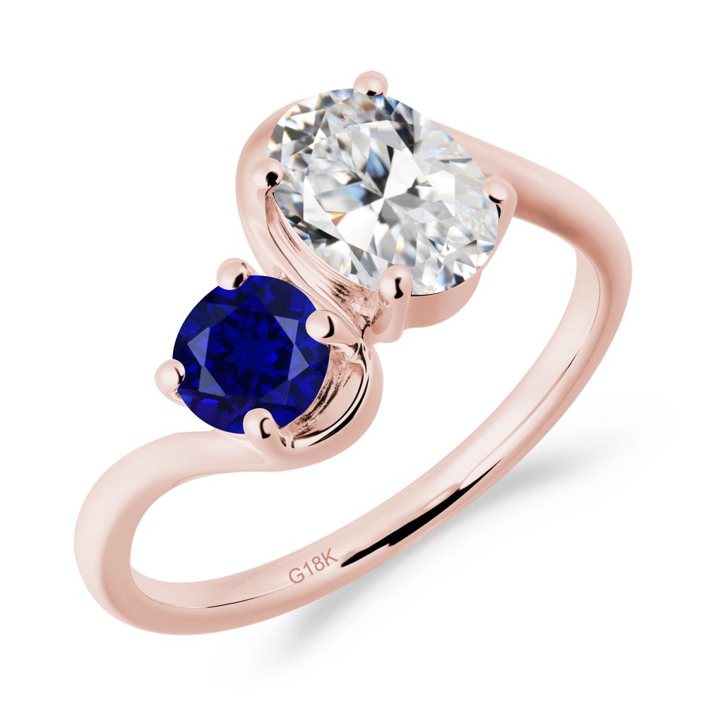 Wavy Bypass Cubic Zirconia and Sapphire Toi Et Moi Ring - LUO Jewelry #metal_18k rose gold
