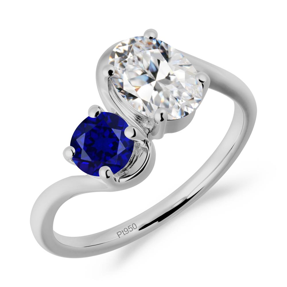 Wavy Bypass Cubic Zirconia and Sapphire Toi Et Moi Ring - LUO Jewelry #metal_platinum
