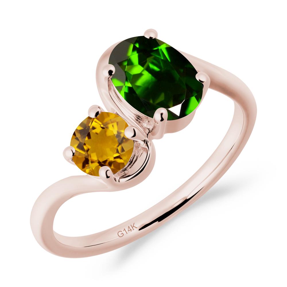 Wavy Bypass Diopside and Citrine Toi Et Moi Ring - LUO Jewelry #metal_14k rose gold