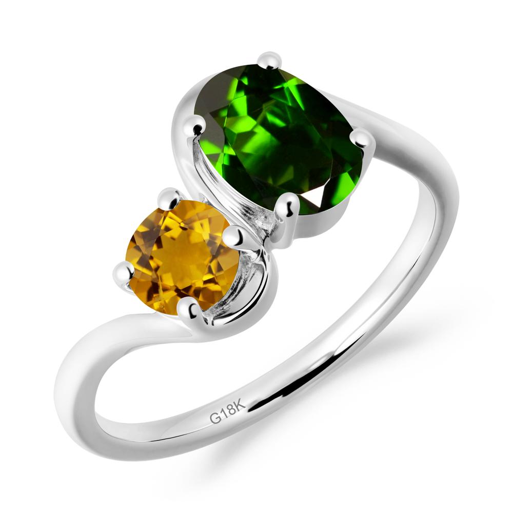 Wavy Bypass Diopside and Citrine Toi Et Moi Ring - LUO Jewelry #metal_18k white gold
