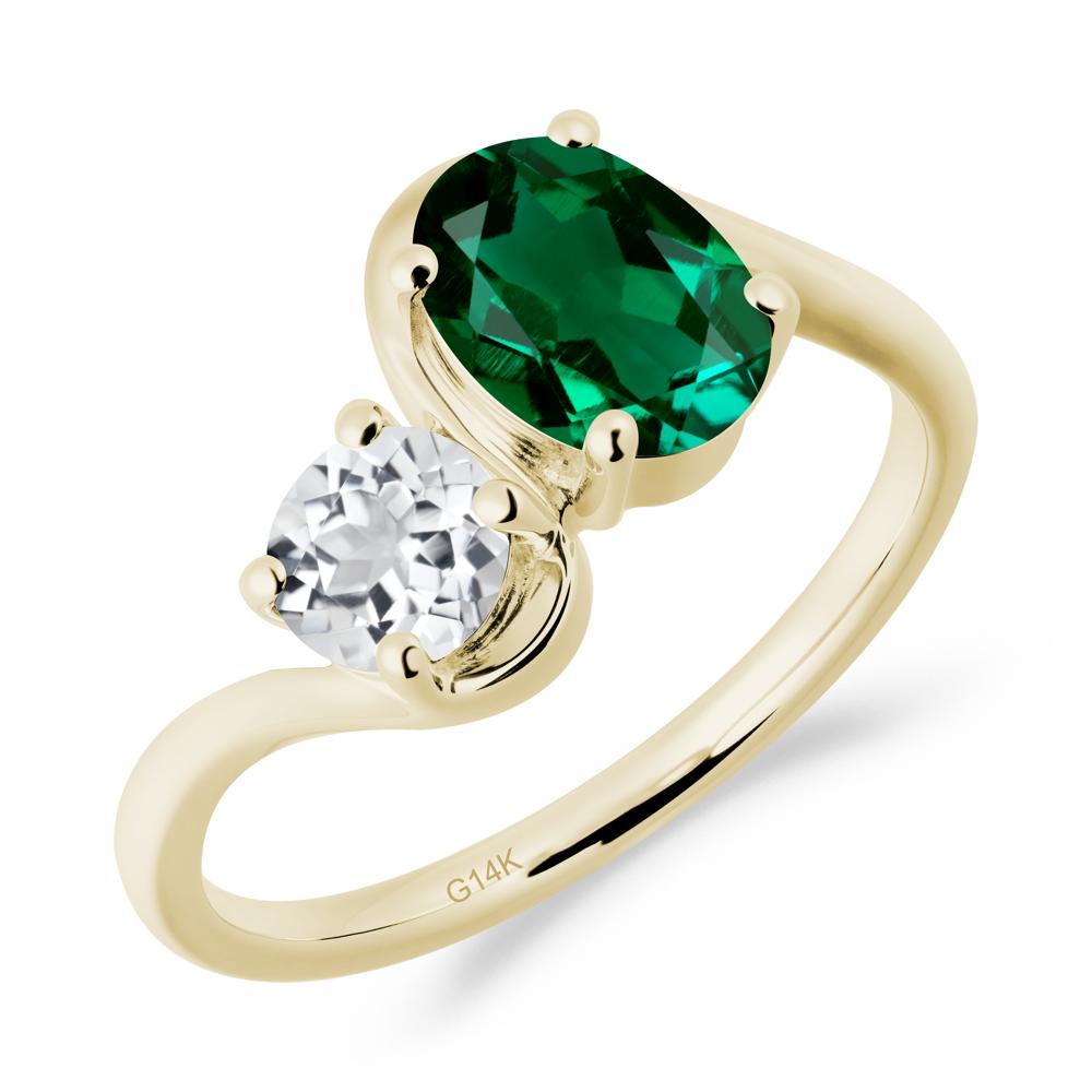 Wavy Bypass Emerald and White Topaz Toi Et Moi Ring - LUO Jewelry #metal_14k yellow gold