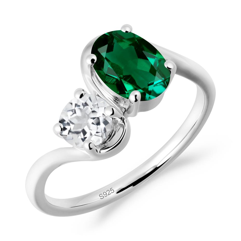 Wavy Bypass Emerald and White Topaz Toi Et Moi Ring - LUO Jewelry #metal_sterling silver