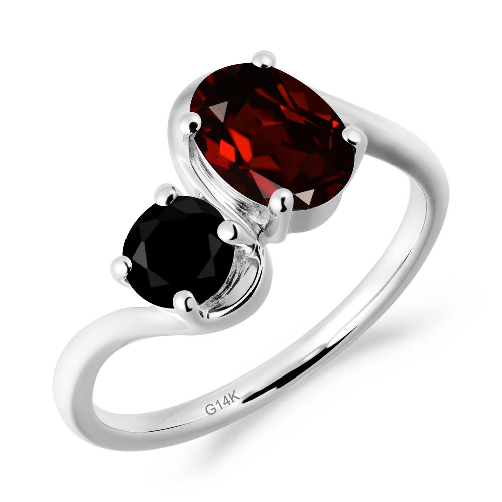 Wavy Bypass Garnet and Black Spinel Toi Et Moi Ring - LUO Jewelry #metal_14k white gold