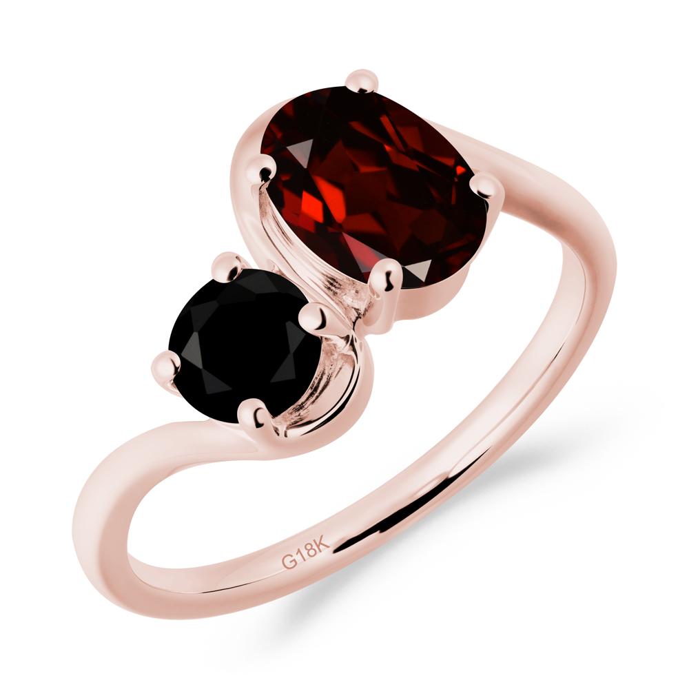Wavy Bypass Garnet and Black Spinel Toi Et Moi Ring - LUO Jewelry #metal_18k rose gold