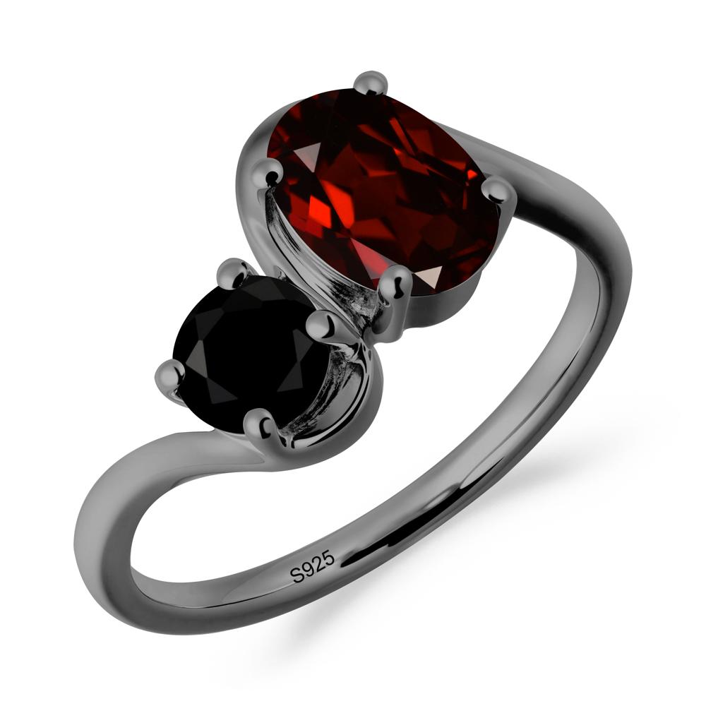 Wavy Bypass Garnet and Black Spinel Toi Et Moi Ring - LUO Jewelry #metal_black finish sterling silver