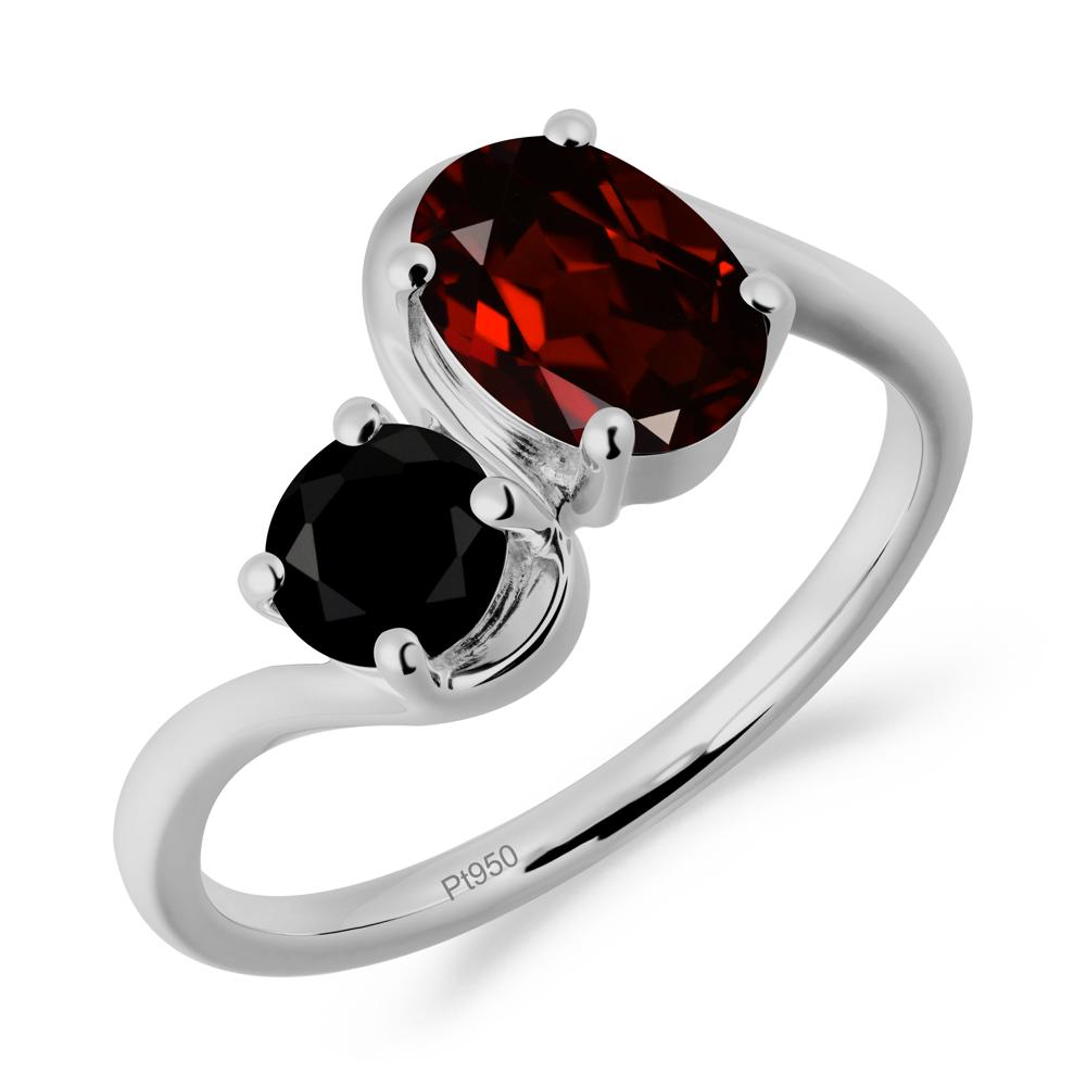 Wavy Bypass Garnet and Black Spinel Toi Et Moi Ring - LUO Jewelry #metal_platinum
