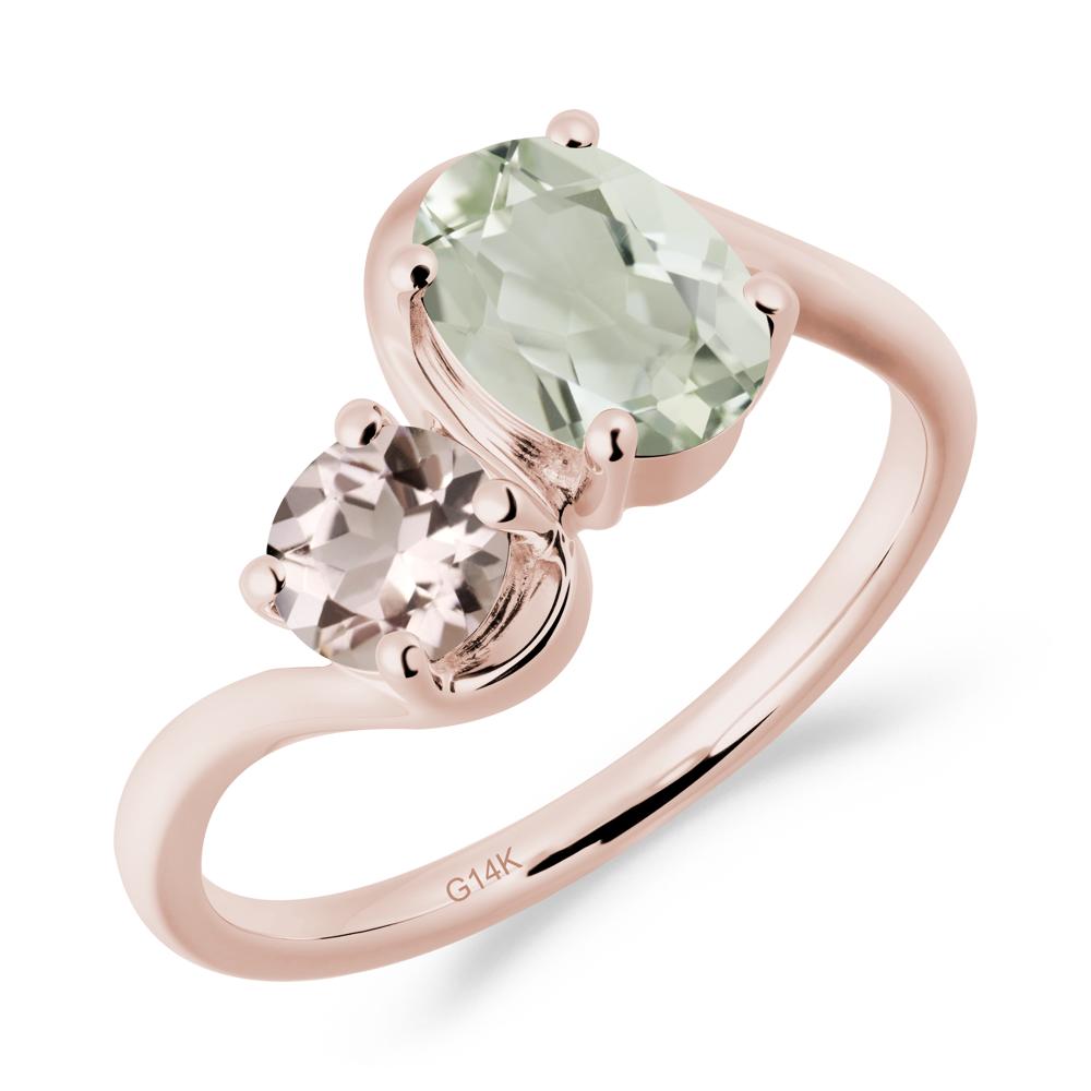 Wavy Bypass Green Amethyst and Morganite Toi Et Moi Ring - LUO Jewelry #metal_14k rose gold